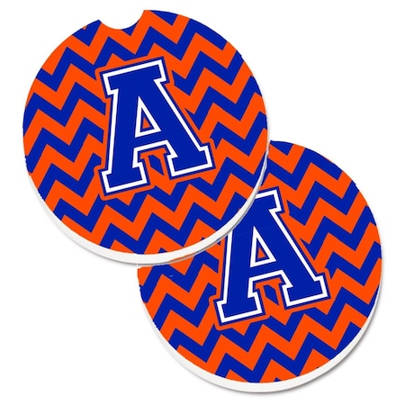 Carolines Treasures Letter A Chevron Orange and Blue Cup Holder Car Coaster, PK2 CJ1044-ACARC
